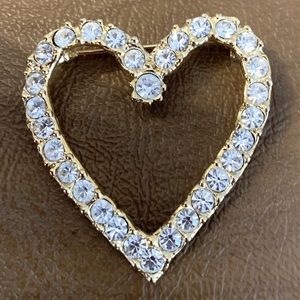 Rhinestone and Gold Heart Pin
